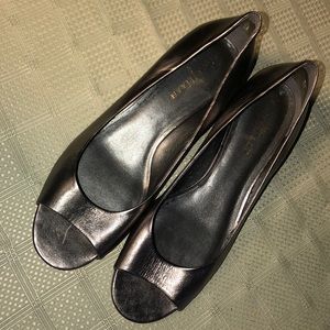 Cole Haan Women’s Metallic Silver Open Toe Wedges